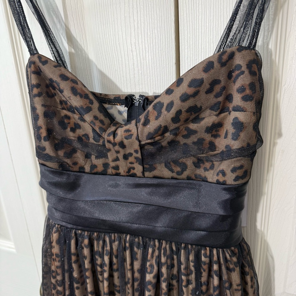 Trixxi Sparkly Layered Leopard Print Formal Dress Spaghetti Strap Womens size 9 - Picture 5 of 10